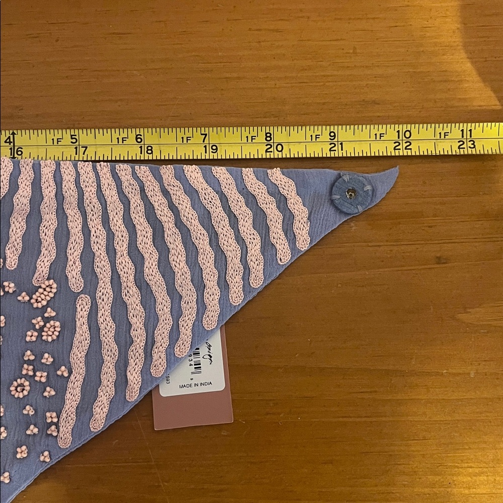 Mignonne Gavigan Kenya Le Charlotte Light Blue and Pink Embroidered Scarf - Picture 7 of 8